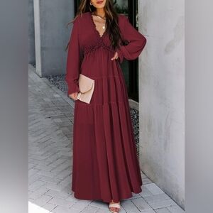 BLENCOT Boho V Neck Long Sleeve Long Maxi Dress (D4-6)